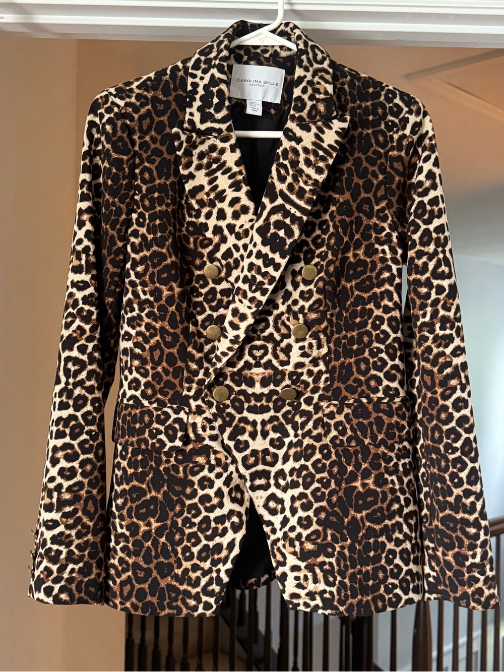 Carolina Belle Leopard Print Double-Breasted Blazer in Brown and Black